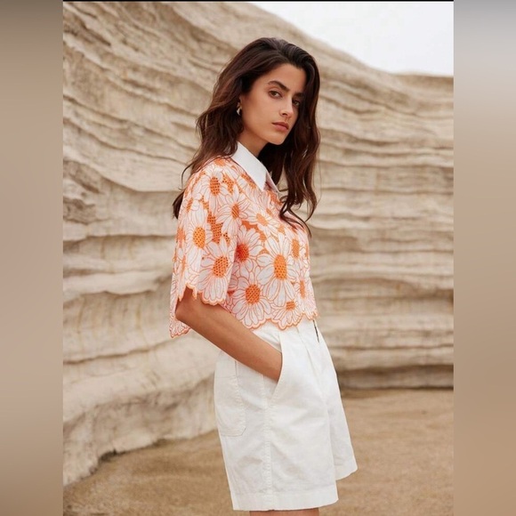 Vibrant Floral Lace Crop Top – Perfect Summer Essential! 🧡🧡 - Picture 3 of 6